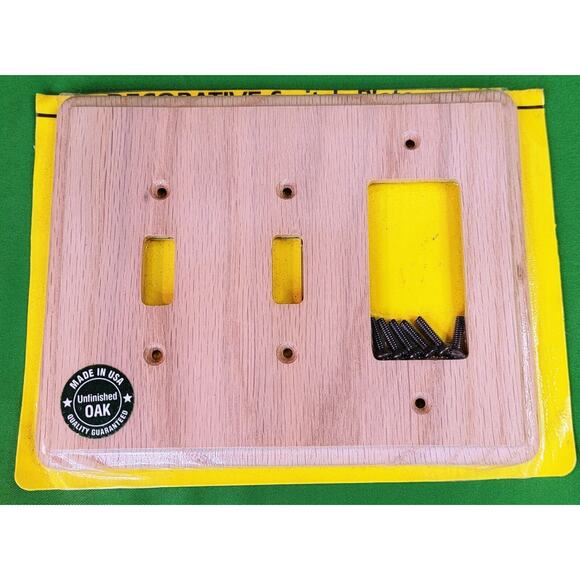 Blue Chip Unfinished Oak Wood Wall Switch Plate Cover 29 Double Toggle GFI USA - Picture 1 of 4